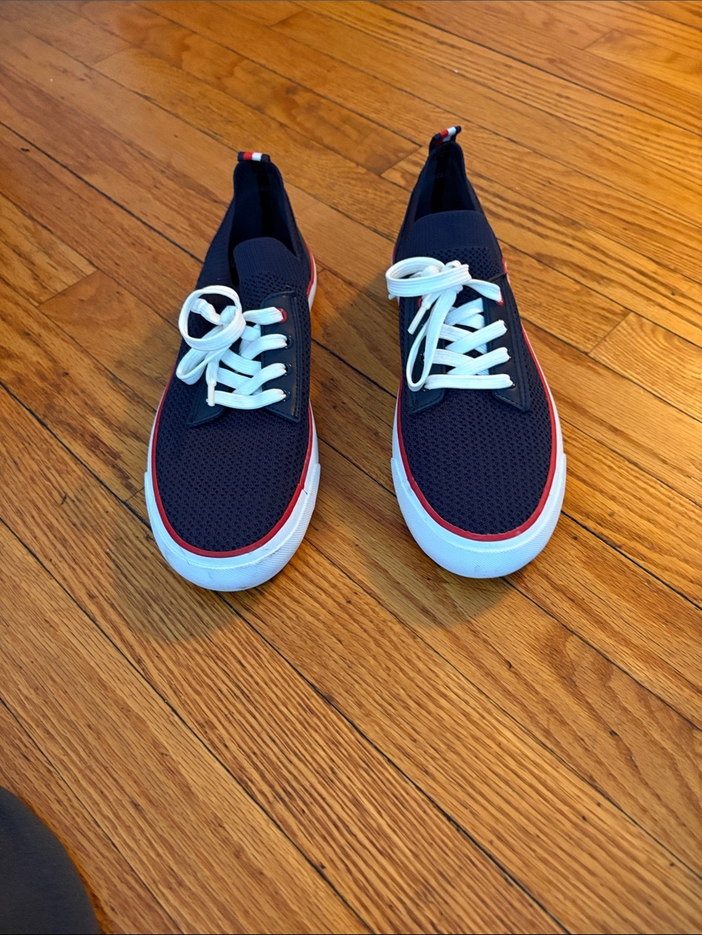 Tommy Hilfiger Navy Mesh Sneakers with White Laces and Red Trim